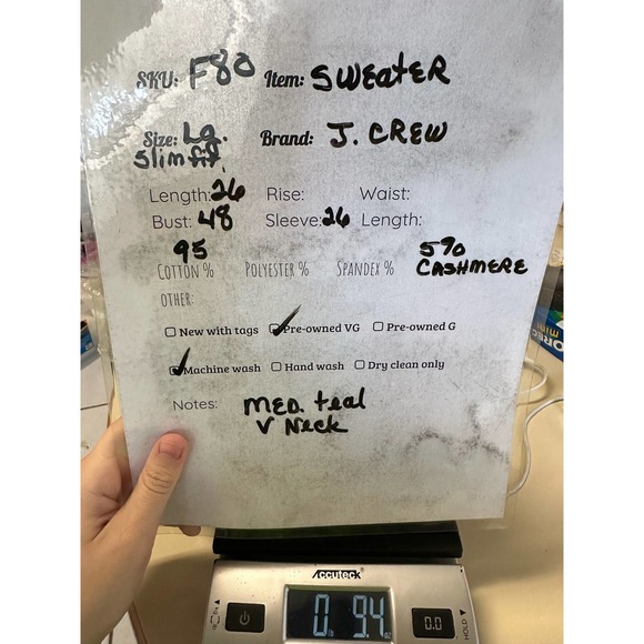 J.Crew Slim Fit V-Neck Sweater Men's Cotton/Cashmere Blend Med Teal Size Large - Picture 4 of 4